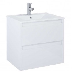 CLAUDIA UNIK - Стилен долен шкаф за баня с 2 чекмеджета, бял гланц