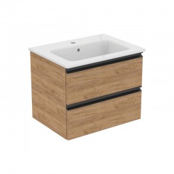 CONNECT - MDF шкаф за баня с две чекмеджета с умивалник, златен дъб